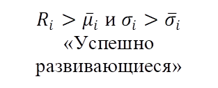 R_i>μ ̅_i и σ_i>σ ̅_i
«Успешно развивающиеся»
